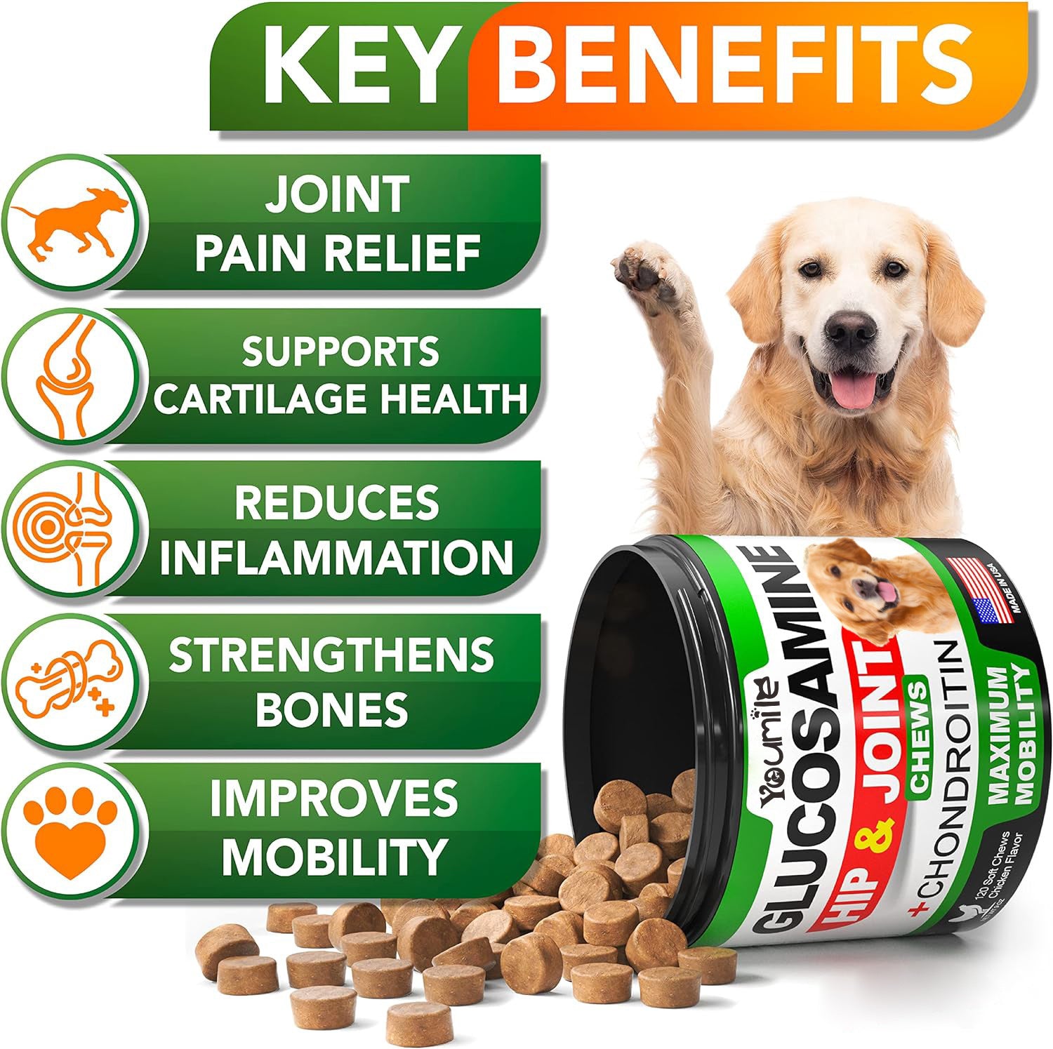 Hip & Joint Support Supplement for Dogs – With Chondroitin & Glucosamine