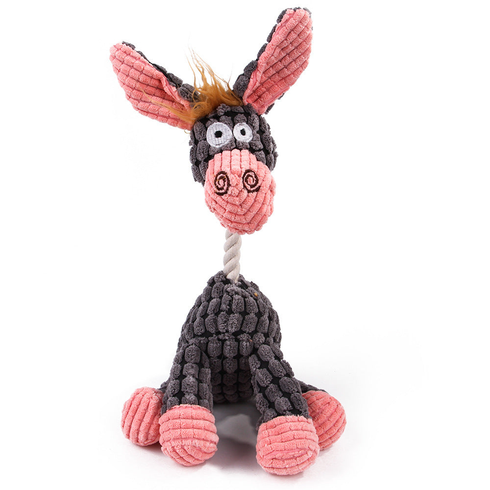 Donkey Plush Dog Toy – Corduroy Chew Squeaky Training Toy
