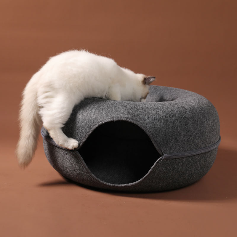 4-Season Cat Nest Tunnel – Dual-Use Felt Bed & Play Tunnel