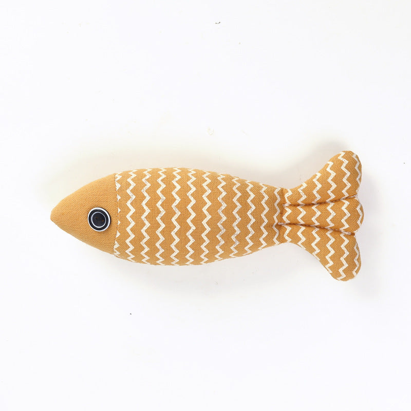 Cat Toy Funny Cat Linen Fish Pillow Self-hey Cat Yellow 21X9X5cm