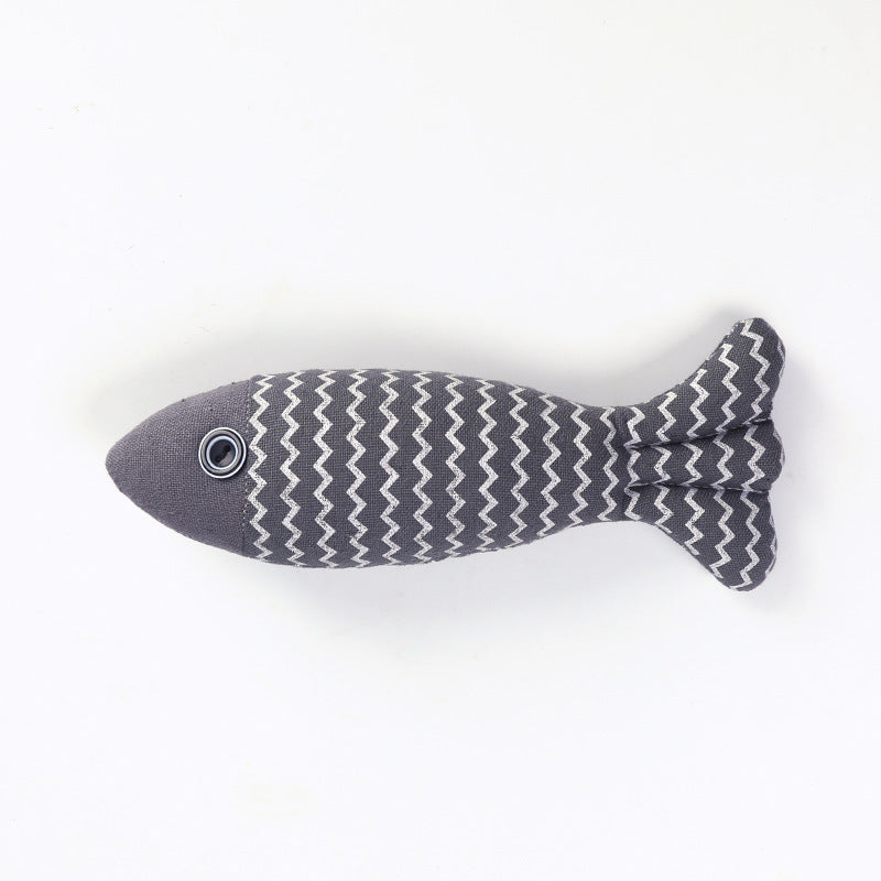 Cat Toy Funny Cat Linen Fish Pillow Self-hey Cat Navy 21X9X5cm