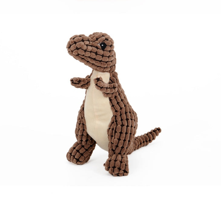 Dinosaur Plush Dog Toy – Interactive Chew Toy for Large & Small Dogs with Squeakers Light Brown