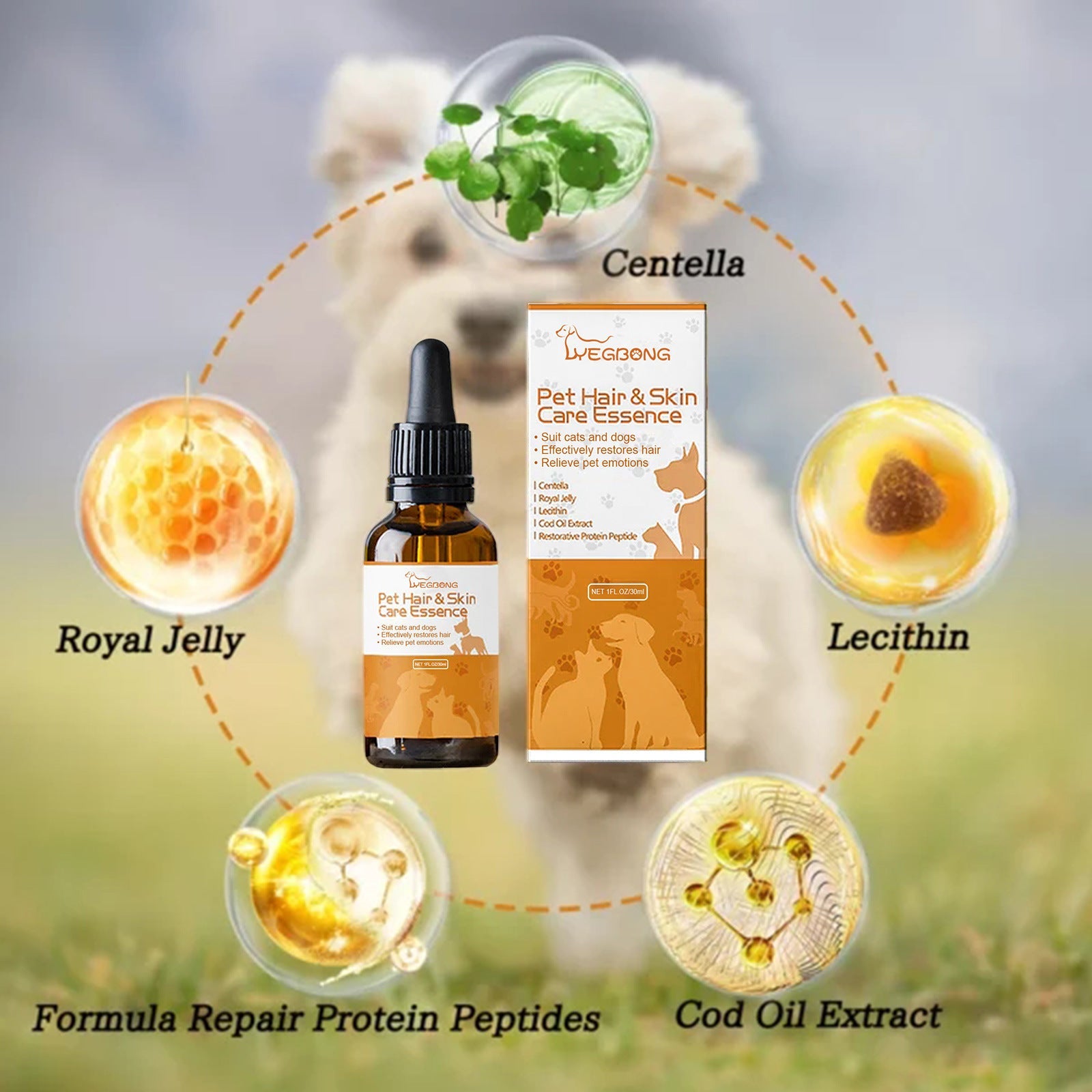 Pet Hair & Skin Care Solution – Anti-Itch, Soft & Fluffy Coat Formula