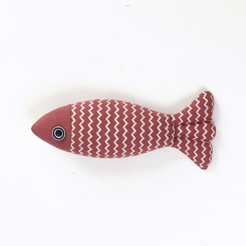 Cat Toy Funny Cat Linen Fish Pillow Self-hey Cat Red 21X9X5cm