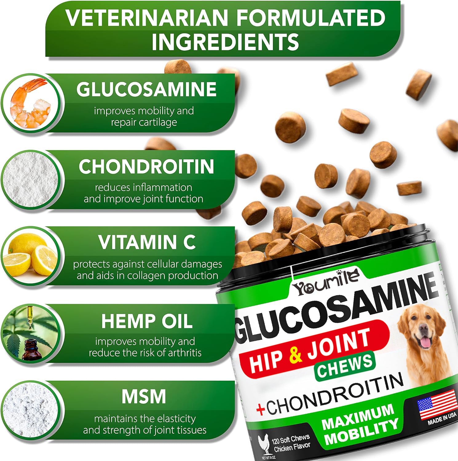 Hip & Joint Support Supplement for Dogs – With Chondroitin & Glucosamine