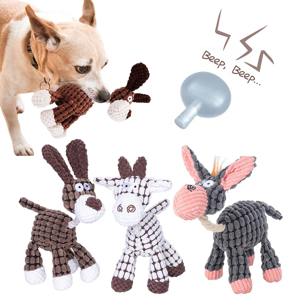 Donkey Plush Dog Toy – Corduroy Chew Squeaky Training Toy