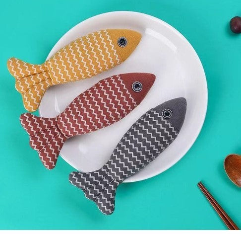 Cat Toy Funny Cat Linen Fish Pillow Self-hey Cat 3PCS Set 21X9X5cm