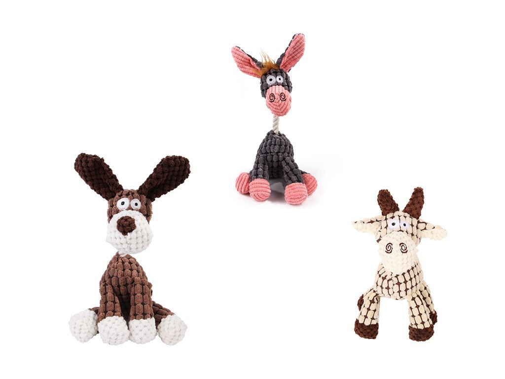 Donkey Plush Dog Toy – Corduroy Chew Squeaky Training Toy