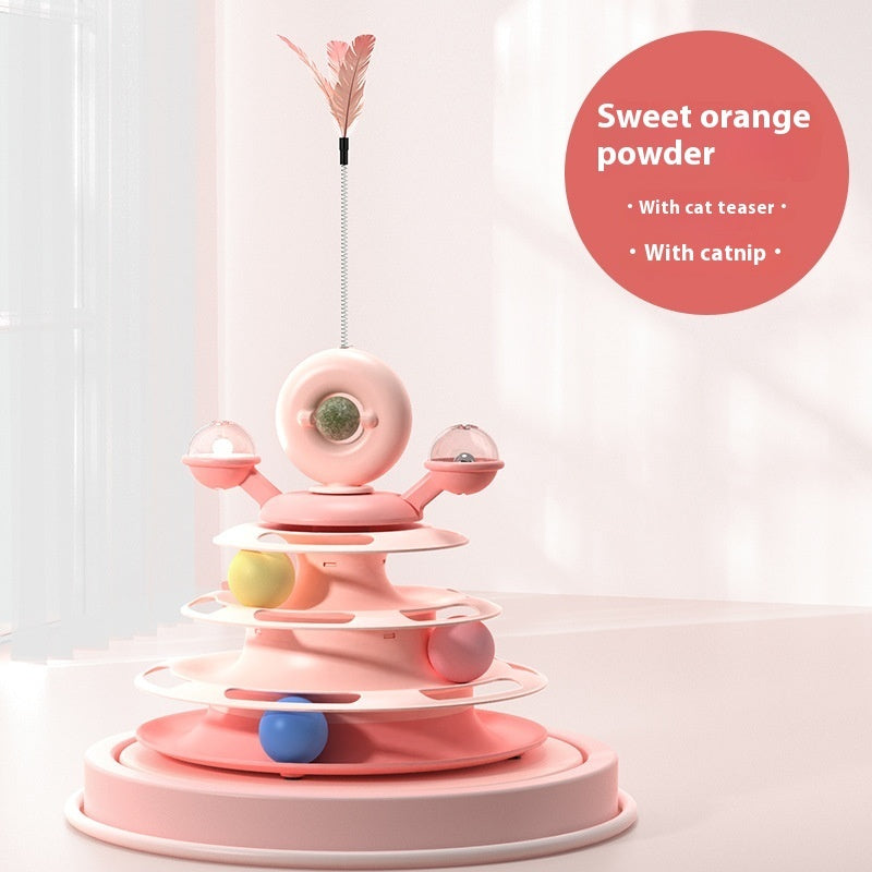 4-Level Cat Tower – Roller Ball Turntable IQ Training Toy
