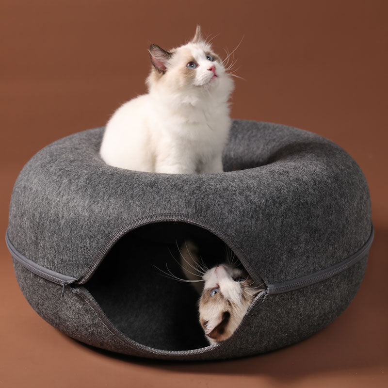 4-Season Cat Nest Tunnel – Dual-Use Felt Bed & Play Tunnel