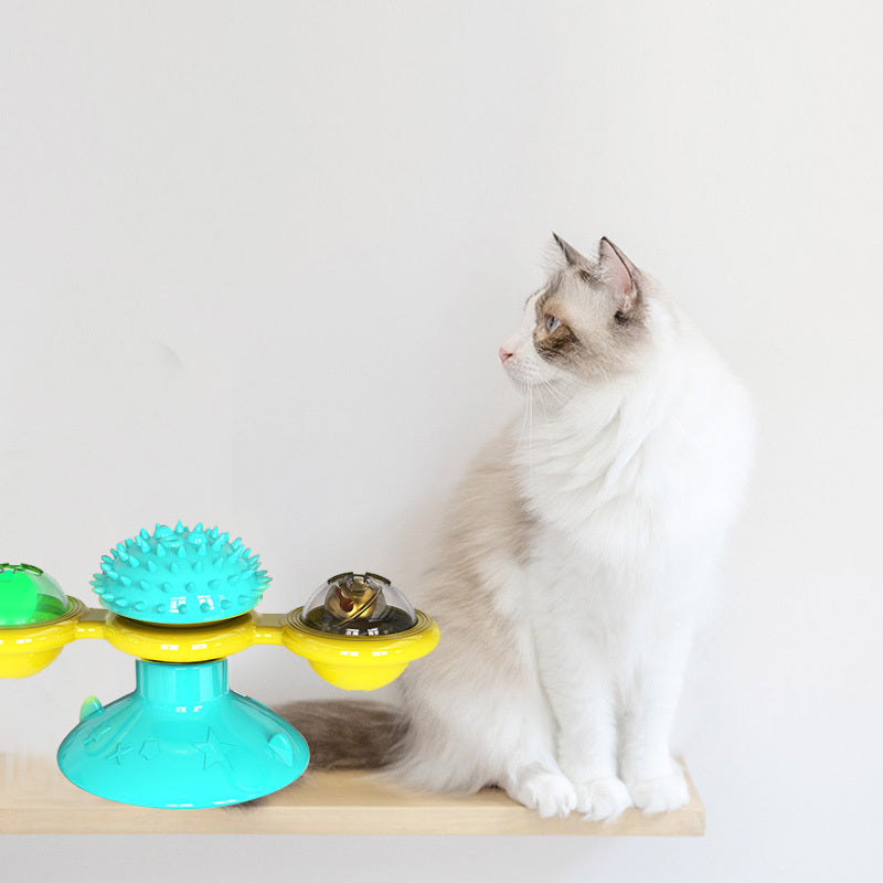 Cat Windmill Toy – Rotating Scratcher & Dental Care Spinner
