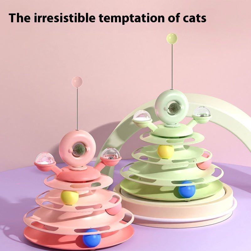 4-Level Cat Tower – Roller Ball Turntable IQ Training Toy