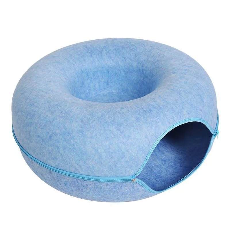 Donut Cat Tunnel Bed – Felt Cave House & Play Toy Combo