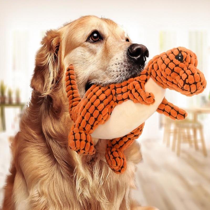 Dinosaur Plush Dog Toy – Interactive Chew Toy for Large & Small Dogs with Squeakers
