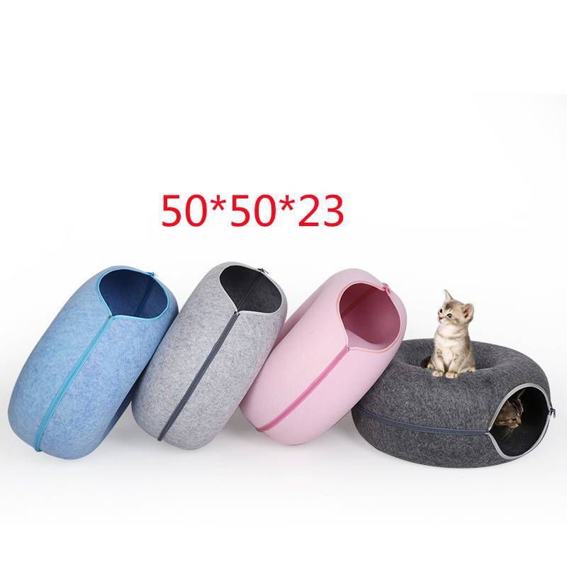 Donut Cat Tunnel Bed – Felt Cave House & Play Toy Combo