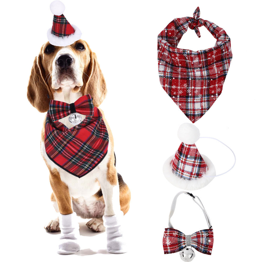 Christmas Pet Scarf – Santa Deer Print Triangle Bib for Dogs