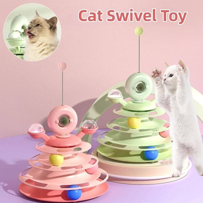 4-Level Cat Tower – Roller Ball Turntable IQ Training Toy