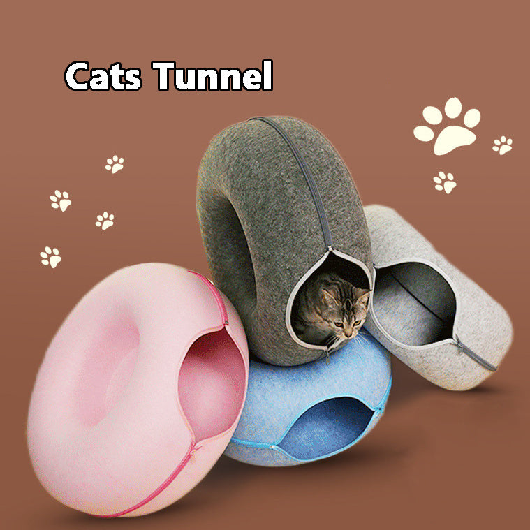4-Season Cat Nest Tunnel – Dual-Use Felt Bed & Play Tunnel