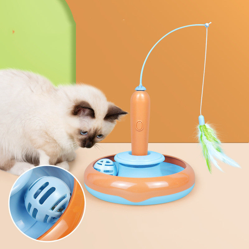 2-in-1 Cat Turntable Toy – Feather & Self-Play Interactive Game