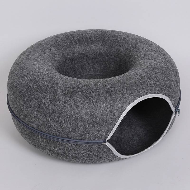 Donut Cat Tunnel Bed – Felt Cave House & Play Toy Combo