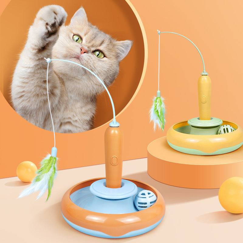 2-in-1 Cat Turntable Toy – Feather & Self-Play Interactive Game