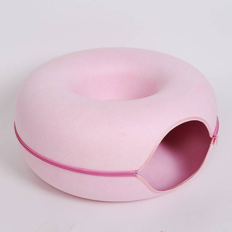 Donut Cat Tunnel Bed – Felt Cave House & Play Toy Combo