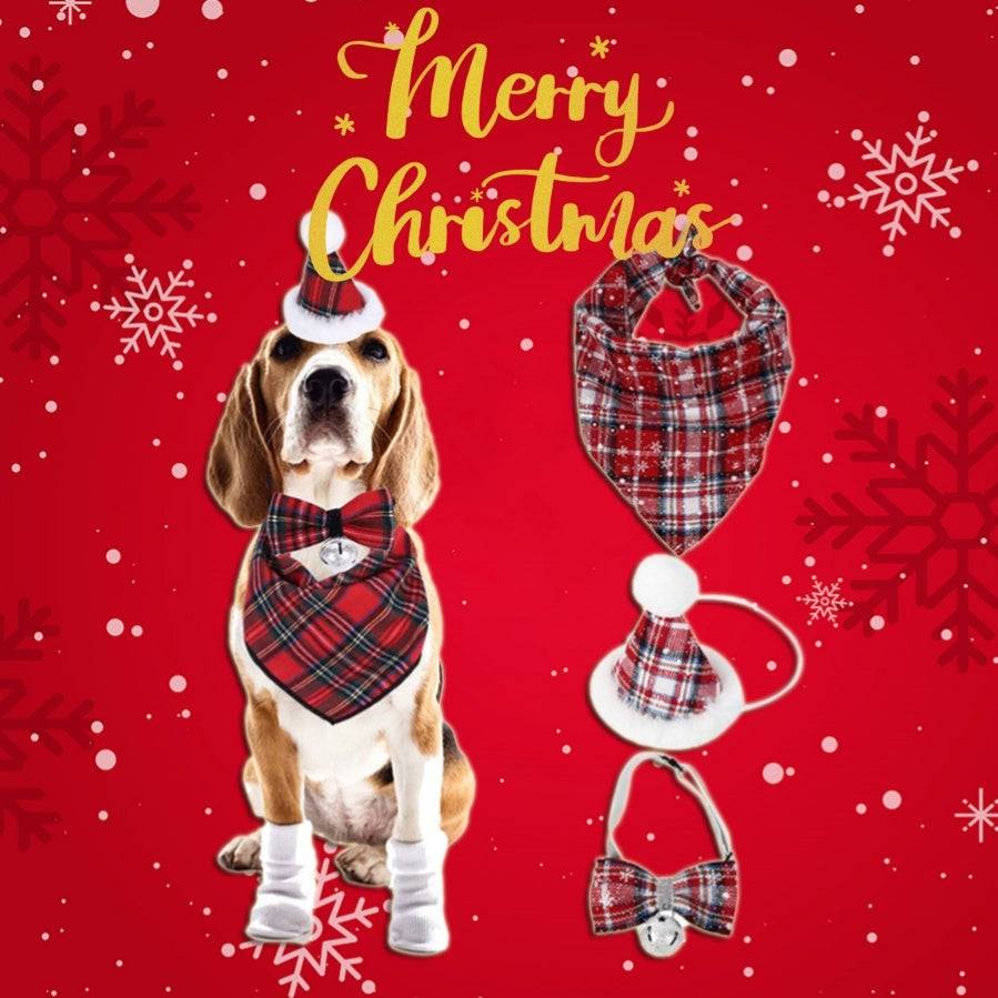 Christmas Pet Scarf – Santa Deer Print Triangle Bib for Dogs