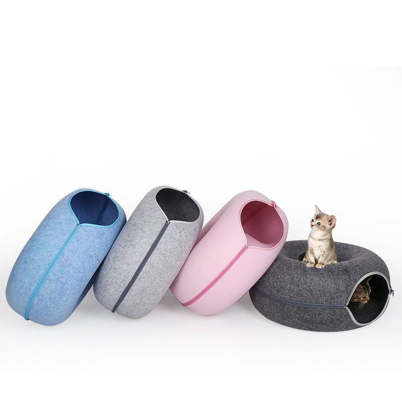 Donut Cat Tunnel Bed – Felt Cave House & Play Toy Combo