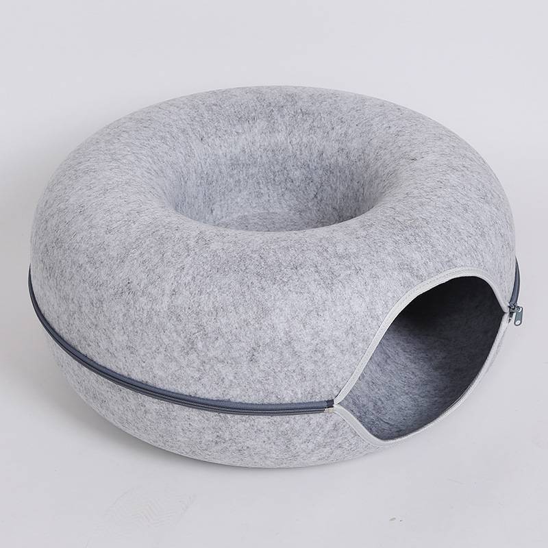 Donut Cat Tunnel Bed – Felt Cave House & Play Toy Combo